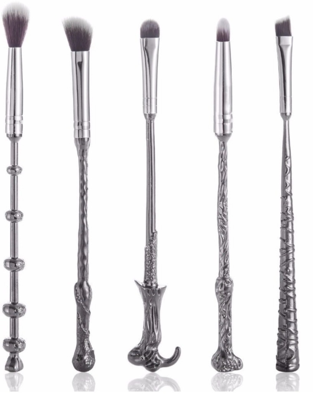 Silver Wizard Wand Makeup Brush Set with Black Velvet Pouch - Picture 6 of 8